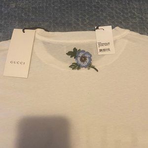 Gucci t-shirt distressed w/Blue Flower embroidery